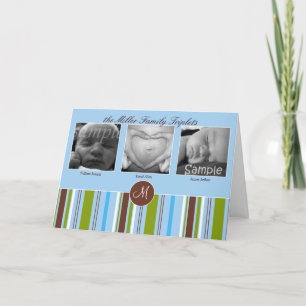 Anpassningsbar Triplet Birth Notice - Blue Meddelande