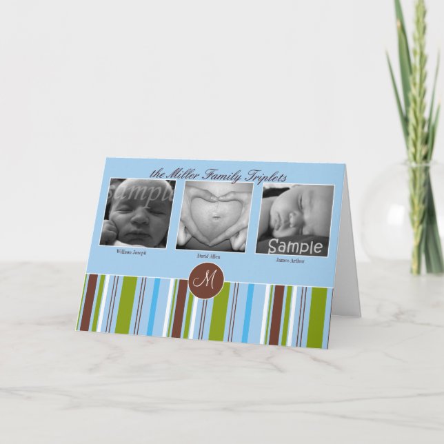 Anpassningsbar Triplet Birth Notice - Blue Meddelande (Framsida)