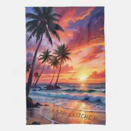 Anpassningsbar Tropical Beach Sunset | Kustkonst Kökshandduk