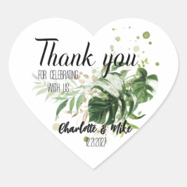 Anpassningsbar Tropical Bröllop Heart Favor Kuvert Hjärtformat Klistermärke