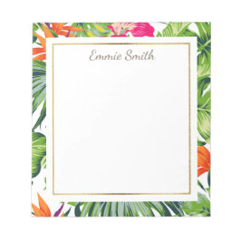 Anpassningsbar Tropical Grönt Lövs Orange Rosa Flo Anteckningsblock