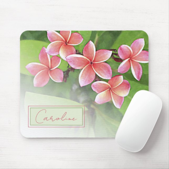Anpassningsbar Tropical Plumeria Flowers Watercolo Musmatta (Med mus)