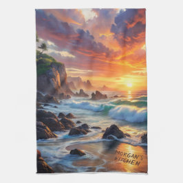 Anpassningsbar Tropical Sunset Cliffs - Vibrant Co Kökshandduk