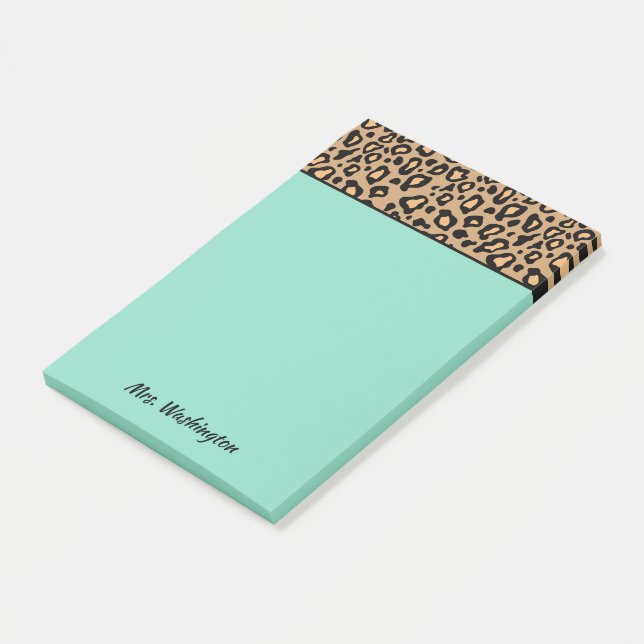 Anpassningsbar Turcoise Leopard Teacher Post. Post-it Block (Vinklad)