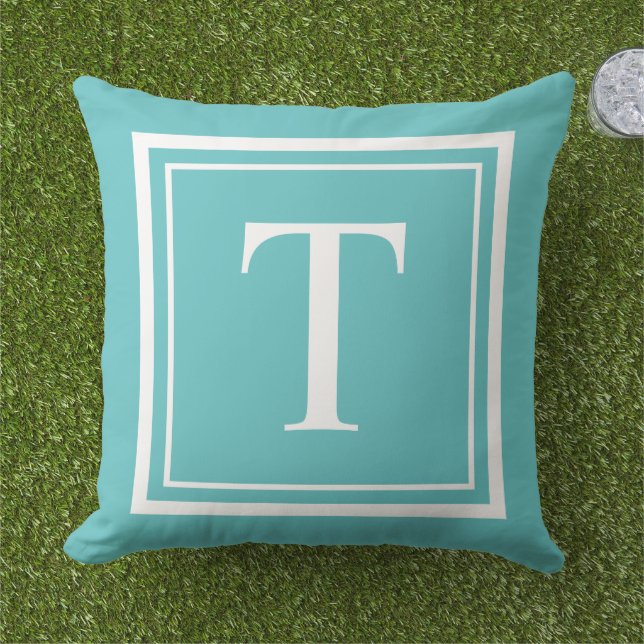 Anpassningsbar Turcoise Square Monogram Initial Br Kudde (Gräs)