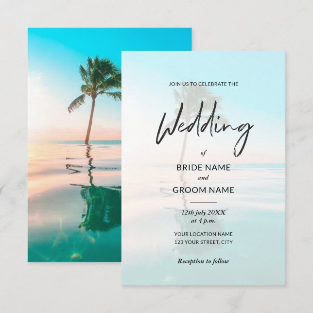 Anpassningsbar Turcos Beach Photo Wedding-inbjudan Inbjudningar (Fram/baksida)
