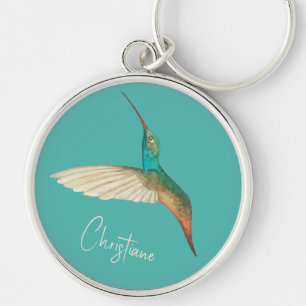 Anpassningsbar Turkos Hummingbird Rund Silverfärgad Nyckelring