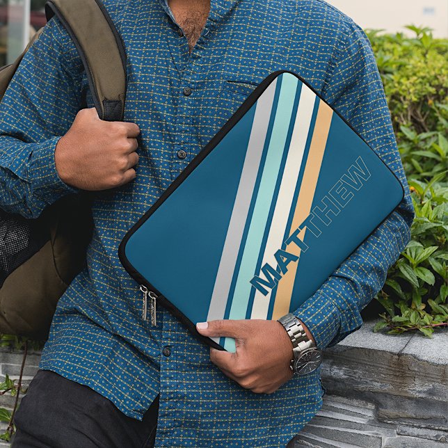 Anpassningsbar Turkos Teal Blue Grått Gult Rand Ar Laptop Fodral (Skapare uppladdad)
