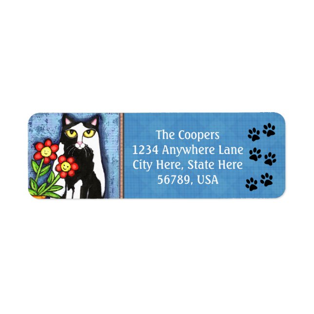 Anpassningsbar Tuxedo Cat Art-Returetiketter Returadress Etikett (Framsidan)