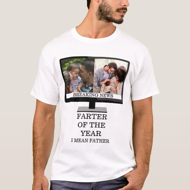 Anpassningsbar TV-affär året lustig pappa 2-foto T Shirt (Framsida)