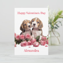 Anpassningsbar två Beagles med Rosa ros Valentine