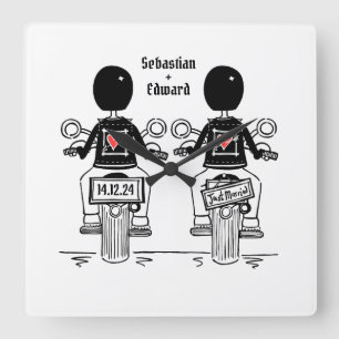 Anpassningsbar två Grooms Biker Motorcykel Bröllop Fyrkantig Klocka