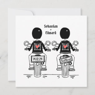Anpassningsbar två Grooms Biker Motorcykel Bröllop Inbjudningar