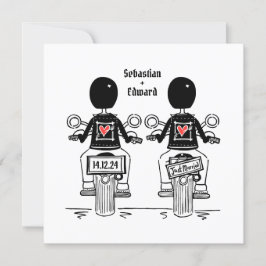 Anpassningsbar två Grooms Biker Motorcykel Bröllop Inbjudningar