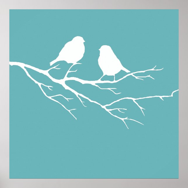 Anpassningsbar Two Little White Sparrow Birds Silh Poster (Framsidan)