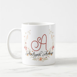 Anpassningsbar Typografi Blommigt Monogram Initial Kaffemugg