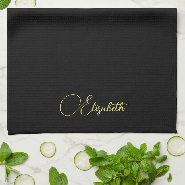 Anpassningsbar Typography Faux Guld Namn Template  Kökshandduk (Vikta)