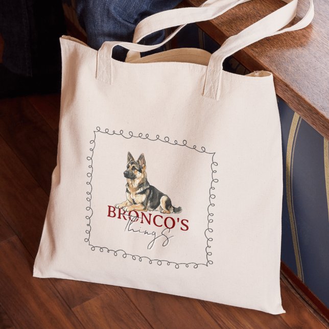 Anpassningsbar Tyska Shepherd Porträtt Hund Sak Tygkasse (Carry your new pet's favorite toys in this Custom German Shepherd Portrait Dog Things Tote Bag!)