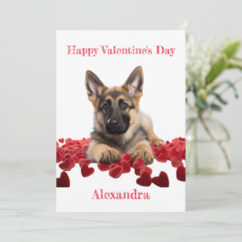 Anpassningsbar Tyska Shepherd Velvet Hearts Valent Julkort