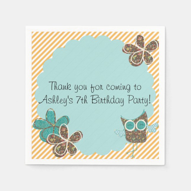 Anpassningsbar Uggla Födelsedagsfest Pappra blöjor Pappersservett (Framsidan)