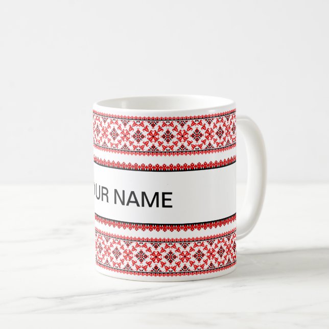 Anpassningsbar ukrainsk broidery Red Coffee Mug Kaffemugg (Framsida höger)