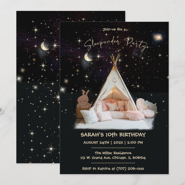 Anpassningsbar under Stars Sleepunder Birthday Inbjudningar (Fram/baksida)
