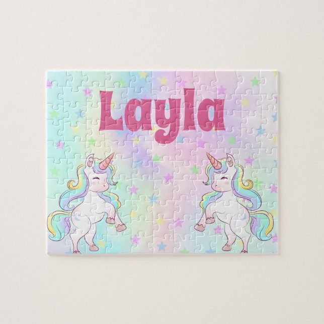 Anpassningsbar Unicorn Child Namn Puzzle Pussel (Horisontell)