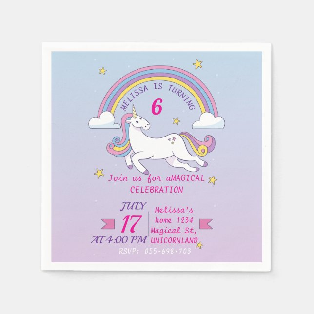 Anpassningsbar Unicorn Födelsedagsfest Napkins Edi Pappersservett (Framsidan)