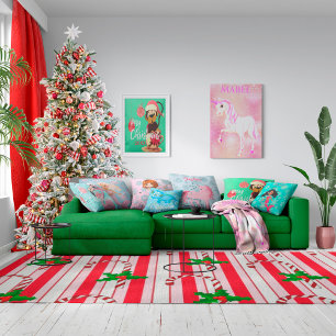 Anpassningsbar Unicorn Rosa Cute Girl jul Snowflak Kudde