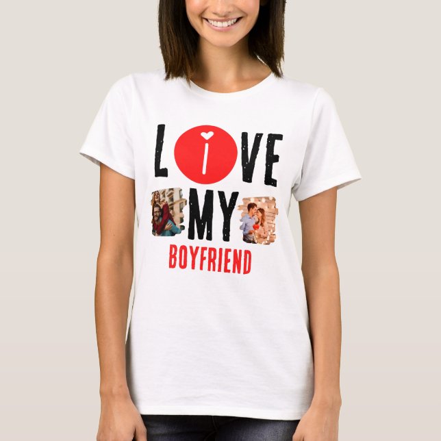 Anpassningsbar Unik 2 fotokollage I Kärlek Min Boy T Shirt (Framsida)