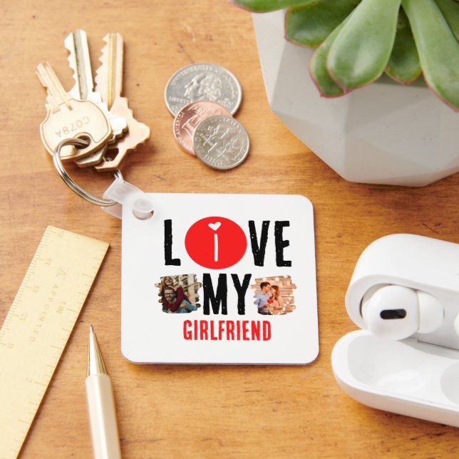 Anpassningsbar Unik 2 fotosamling i Kärlek Min fli Nyckelring (Skrivbord)