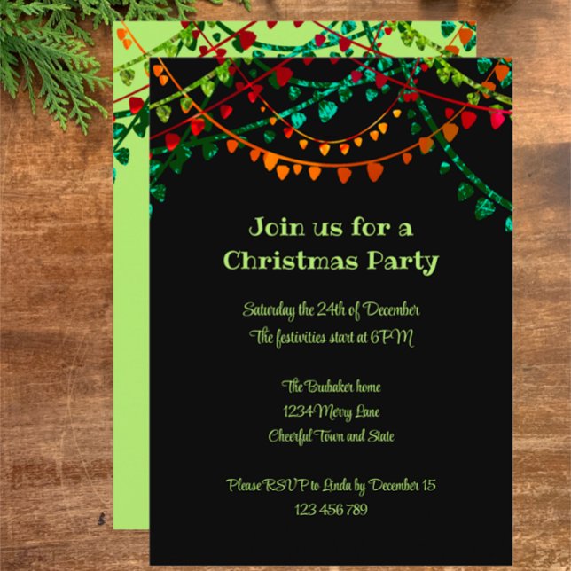 Anpassningsbar Unik färgad Roligt Ljus jul Party Inbjudningar (Customize this unique Christmas party invitation with your own details for the perfect invitation.)