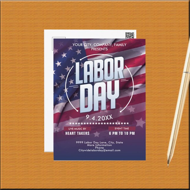 Anpassningsbar USA flagga arbetsdag Firande-händel Vykort (Custom USA Flag Labor Day Celebration Event Postcard)