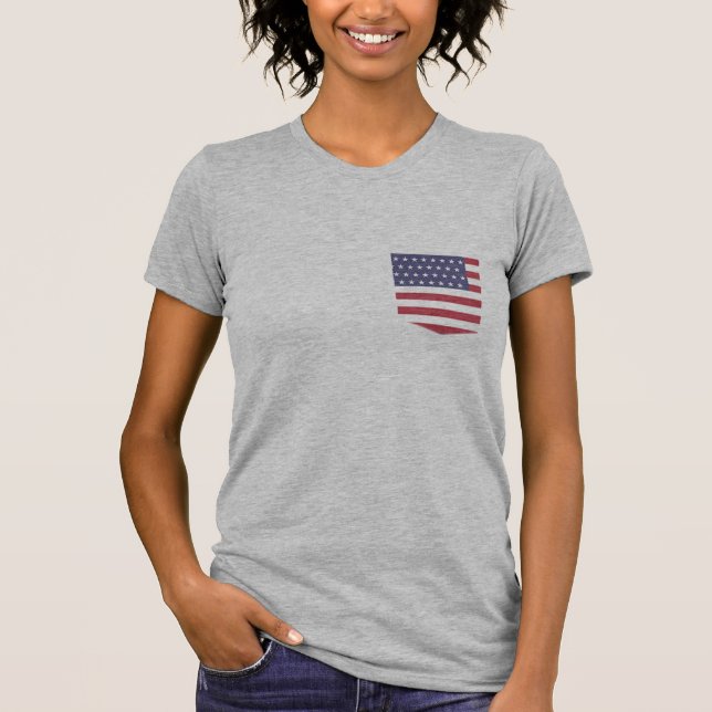 Anpassningsbar USA flagga Pocket Tee, Patriotic Fa T Shirt (Framsida)