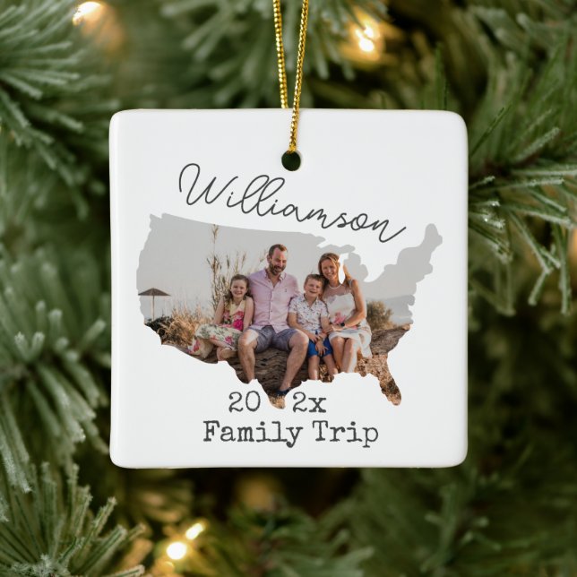 Anpassningsbar USA Karta Outline Vacation Family P Julgransprydnad Keramik (Träd)