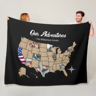 Anpassningsbar USA Travel Karta Photo Blanket Fleecefilt