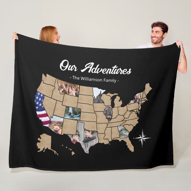Anpassningsbar USA Travel Karta Photo Blanket Fleecefilt (På plats)