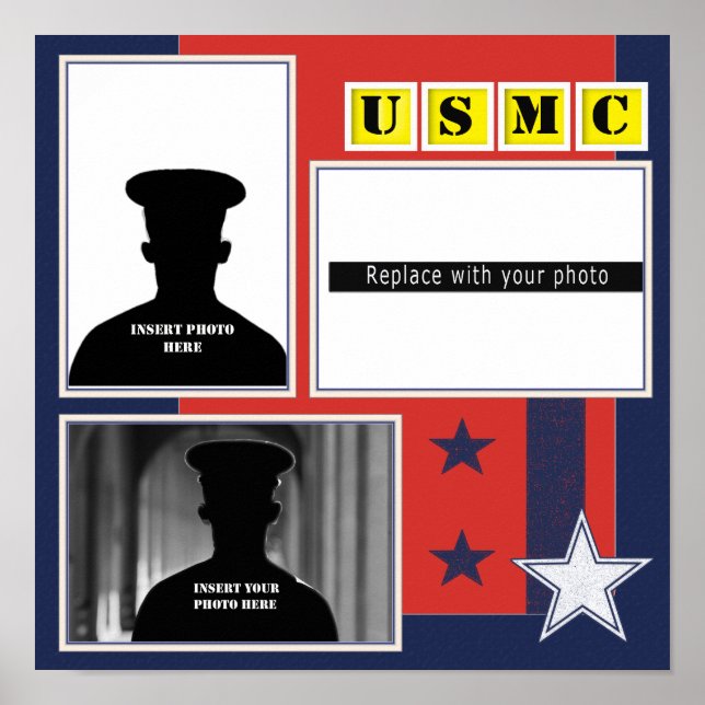 Anpassningsbar USMC Stars Photo Collage Poster (Framsidan)