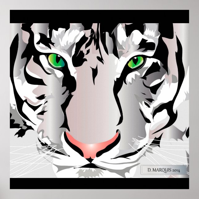 ANPASSNINGSBAR UTSKRIFT- TIGER-VITE/GRÅTT POSTER (Framsidan)