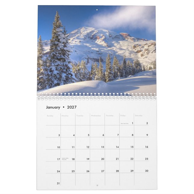 Anpassningsbar utskrivaven kalender "berg av (Jan 2027)