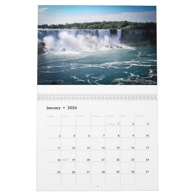 Anpassningsbar utskrivaven Niagara Falls kalender (Jan 2026)