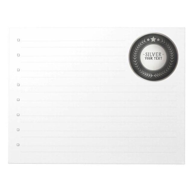 ANPASSNINGSBAR UTTRYCK DIY MEDAL Silver Champion E Anteckningsblock (Framsida)
