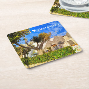 Anpassningsbar, vacker syn på Alberobello, Apulie Underlägg Papper Kvadrat
