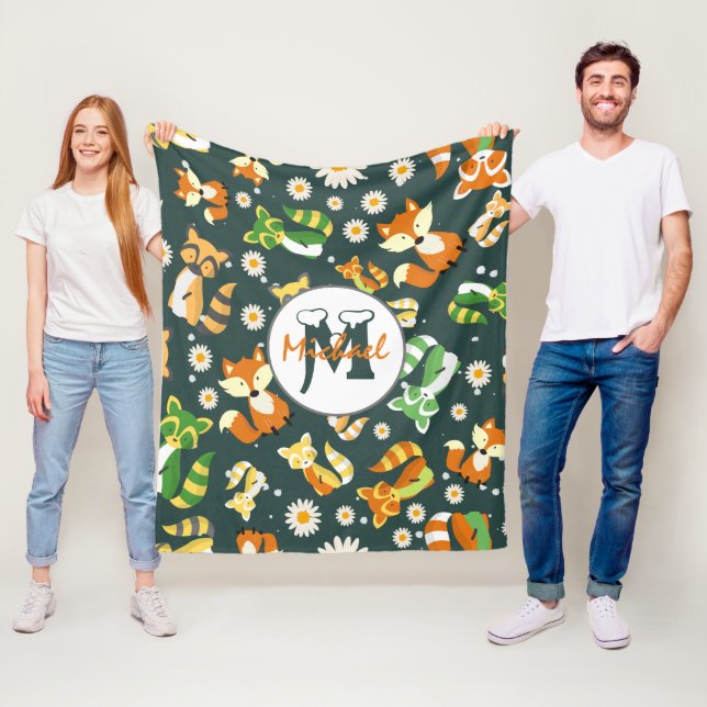 Anpassningsbar, vackert skript safari navy blue fleecefilt (På plats)