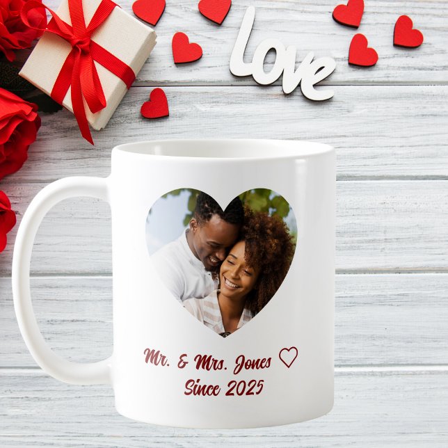 Anpassningsbar Valentindagen Mr & Mrs Photo Kaffemugg (Skapare uppladdad)