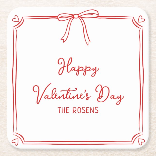 Anpassningsbar Valentindagen Party Cute Red Bow He Underlägg Papper Kvadrat (Framsidan)