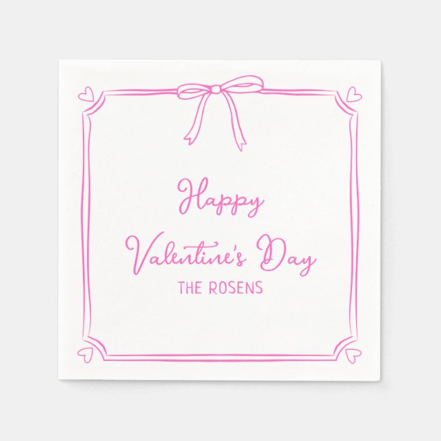 Anpassningsbar Valentindagen Party Cute Rosa Bow H Pappersservett (Framsidan)