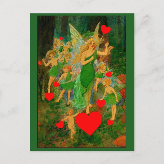Anpassningsbar Valentine Fairy Princess Red Hearts Vykort (Framsida)