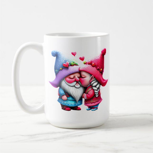Anpassningsbar Valentine Gnome Kissing Couple Swee Kaffemugg (Vänster)