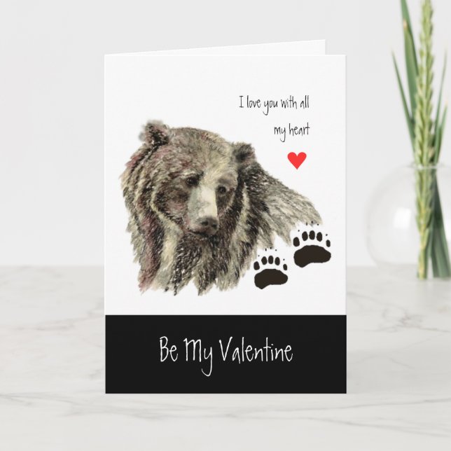 Anpassningsbar Valentine Kärlek Heart Grizzly Bear Helgkort (Framsida)